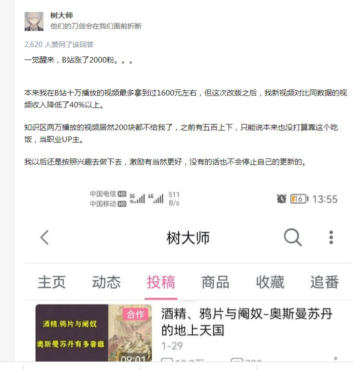 B站创作激励改版 UP主称收入下降明显，部分UP主最高跌幅达90%插图4